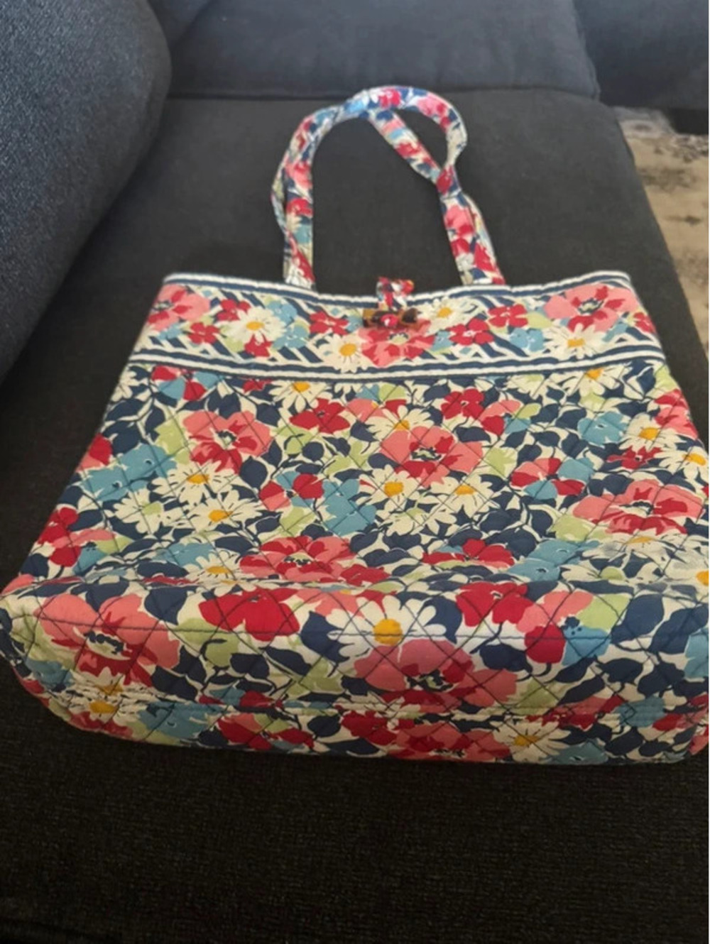 Vera Bradley Quilted Floral Tote Bag Shoulder Purse Cottage fairy school beach - Picture 3 of 9